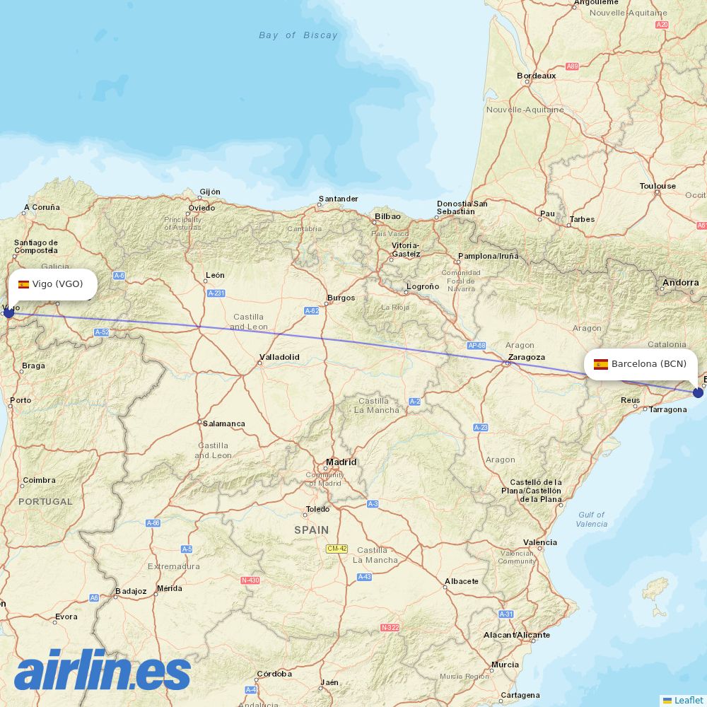 Vueling from Vigo destination map