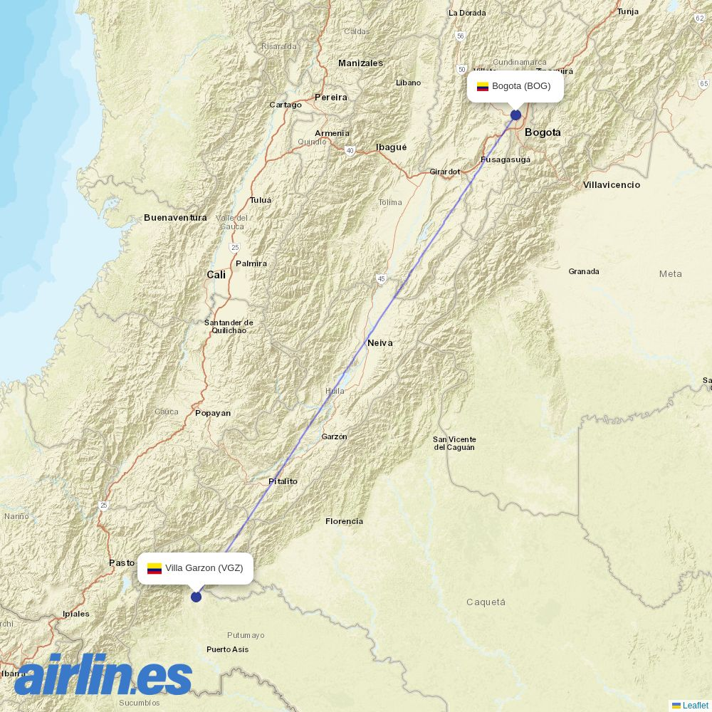SATENA from Villa Garzon Airport destination map