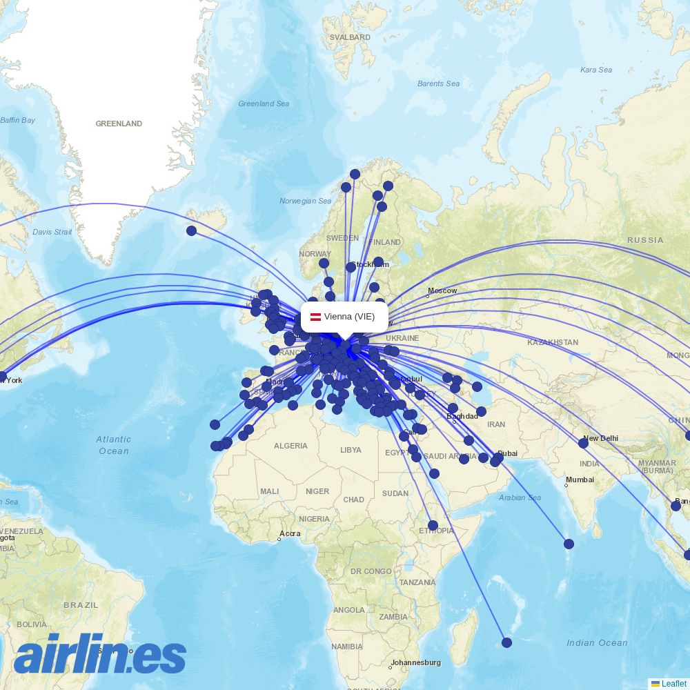 Bluebird at VIE route map