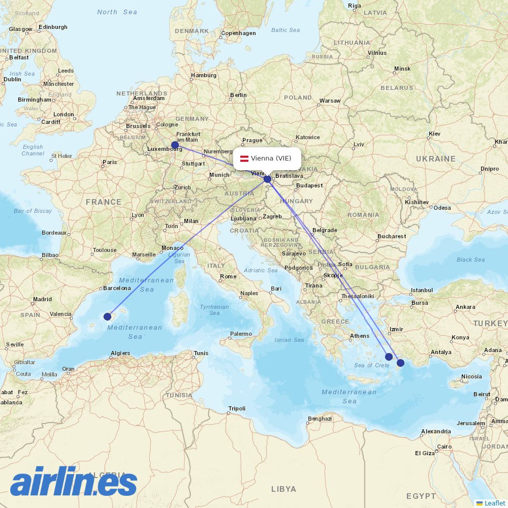 Condor from Vienna International Airport destination map