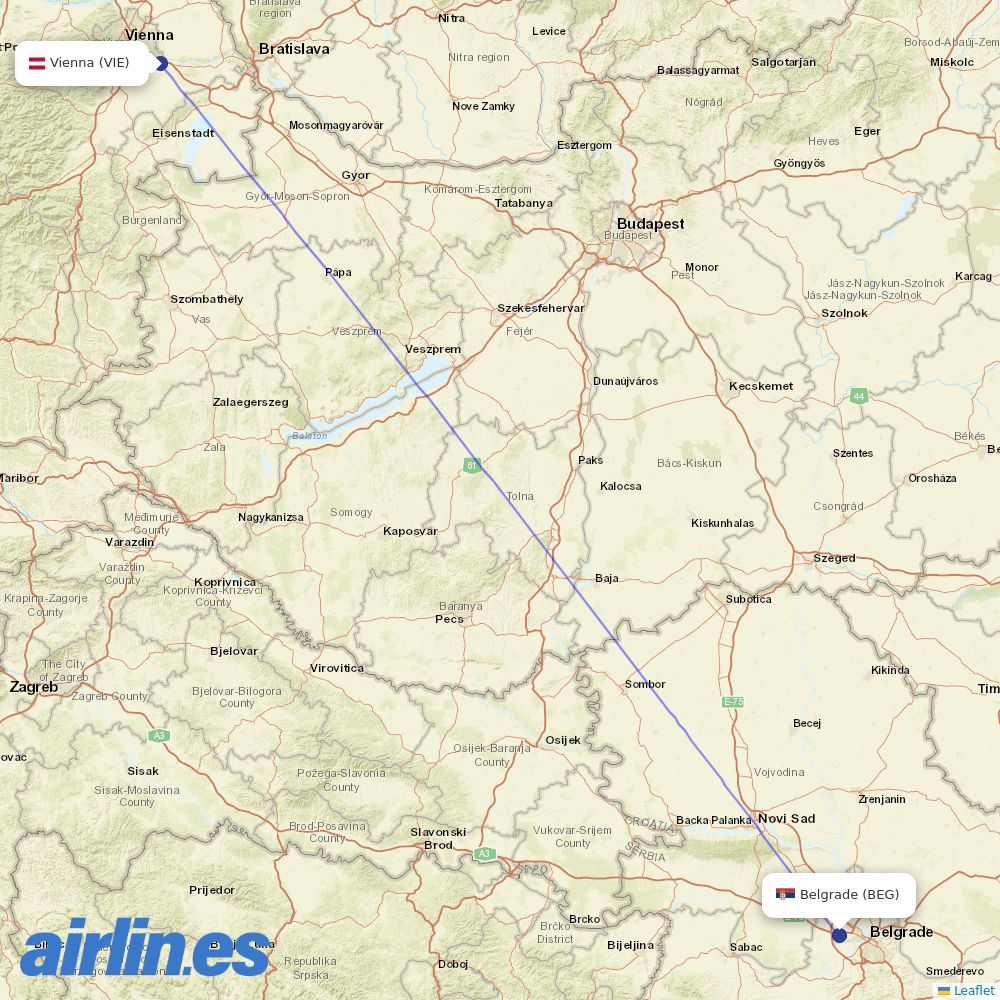 Air Serbia at VIE route map