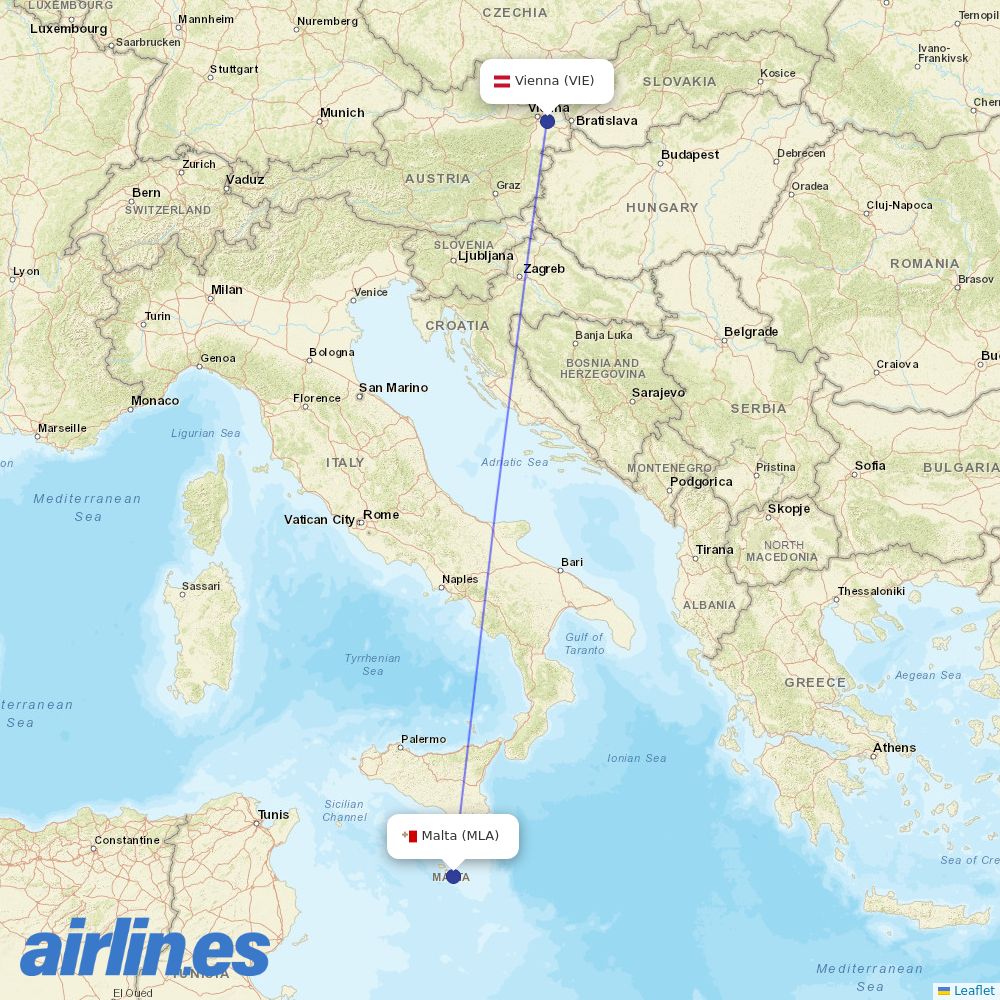 KM Malta Airlines at VIE route map