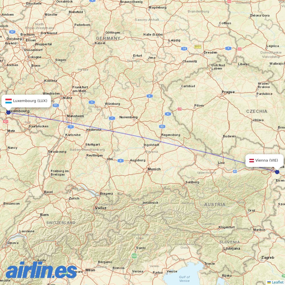 Luxair at VIE route map