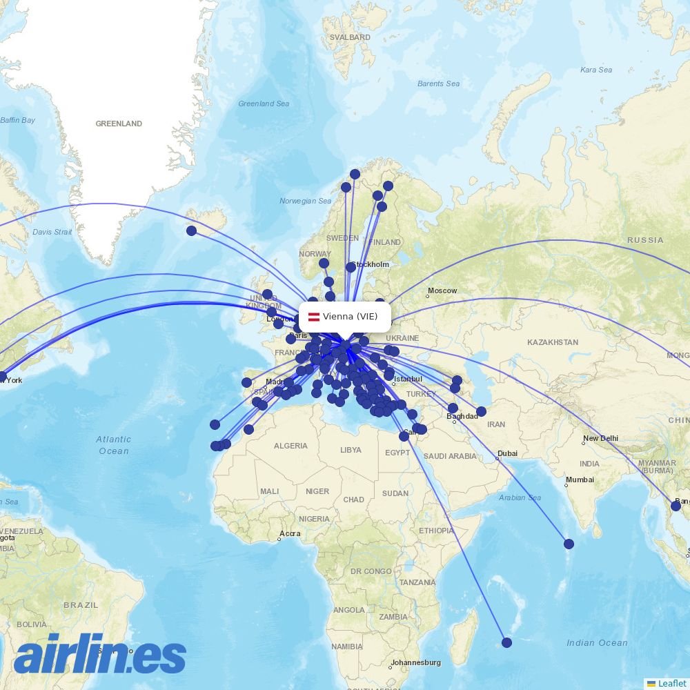 Austrian at VIE route map