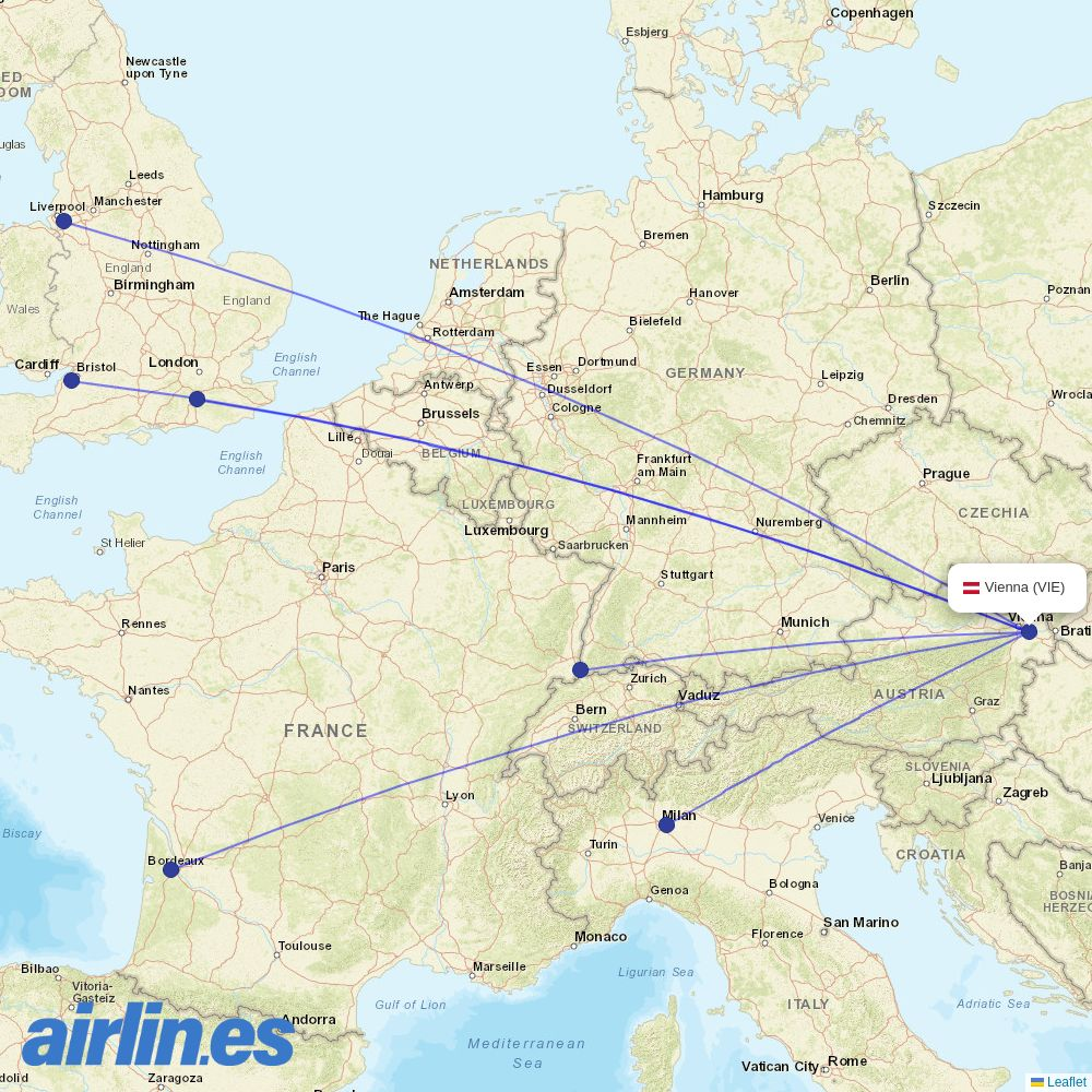 easyJet from Vienna International Airport destination map