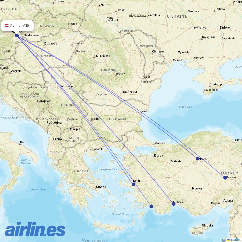 SunExpress from Vienna International Airport destination map