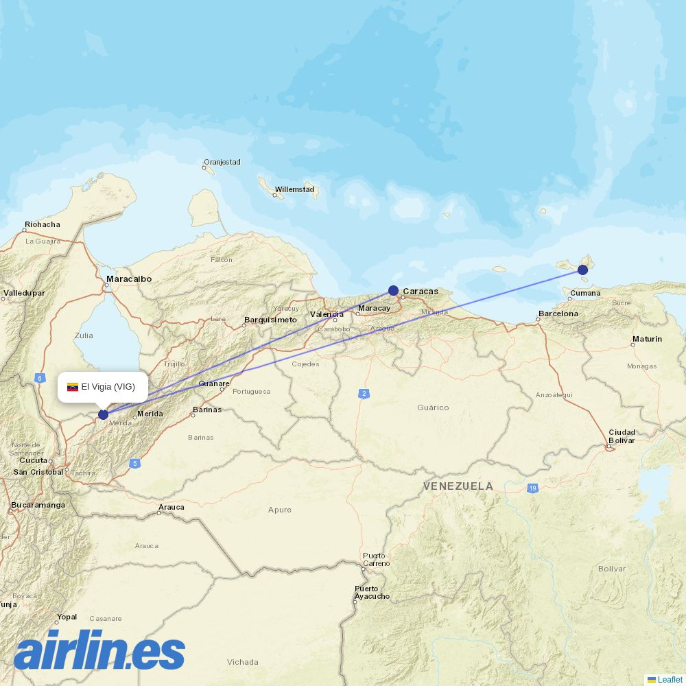 Conviasa at VIG route map