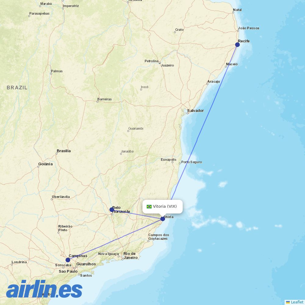 Azul from Goiabeiras destination map