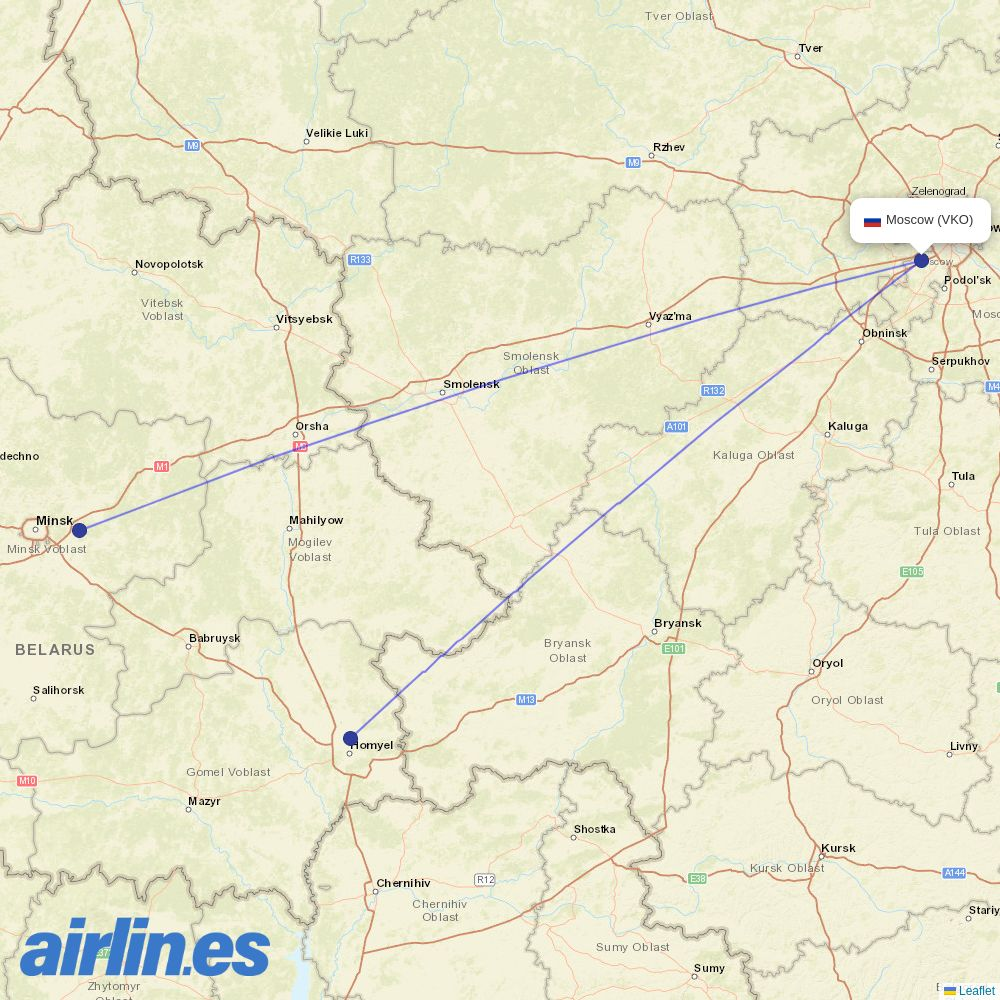 Belavia at VKO route map