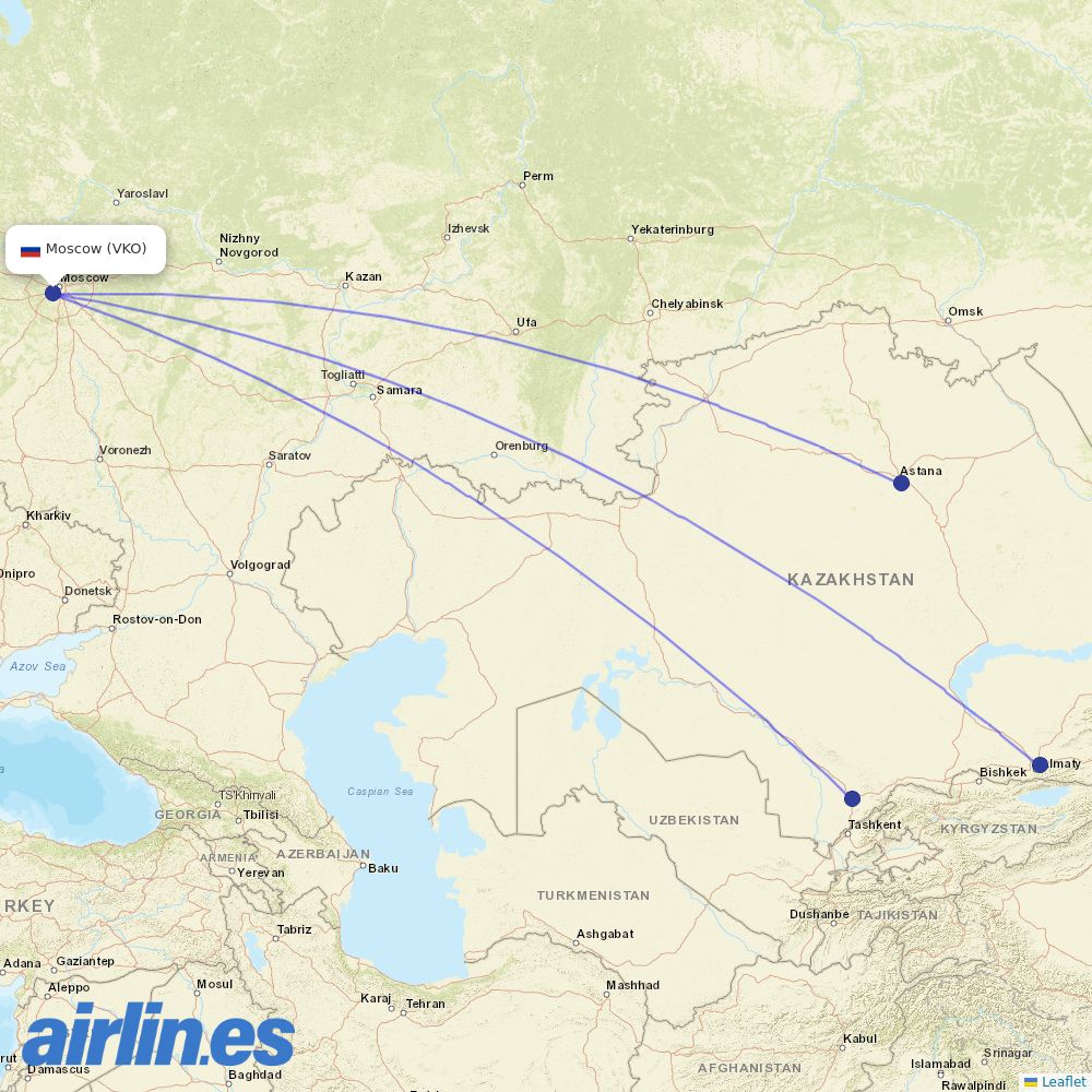 SCAT Airlines at VKO route map