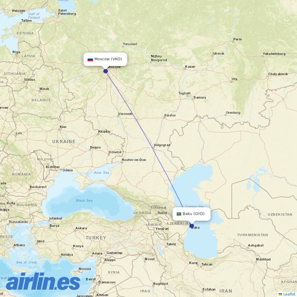 AZAL at VKO route map
