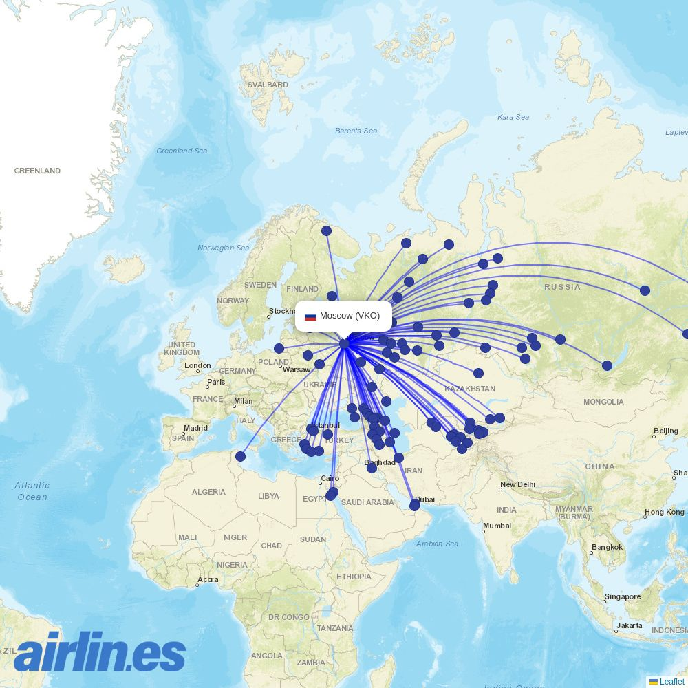 Pegasus from Vnukovo International Airport destination map