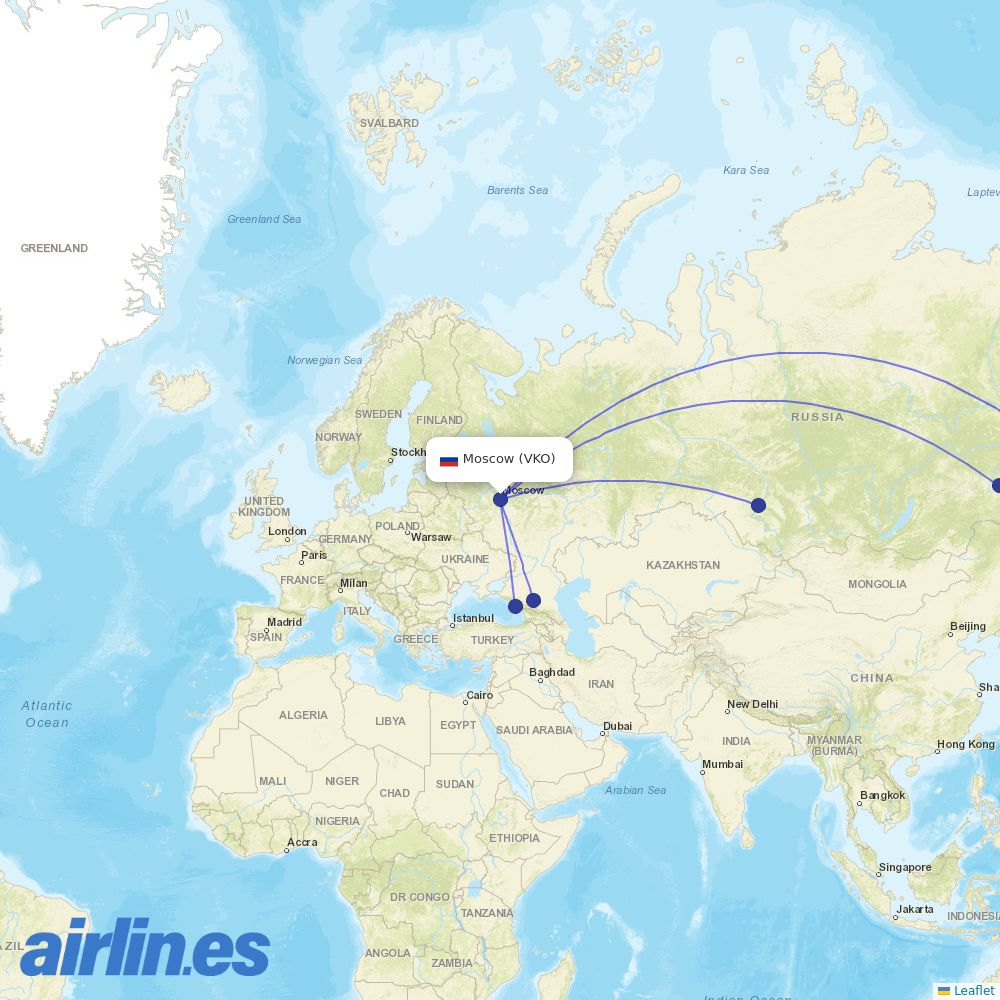 Yakutia at VKO route map