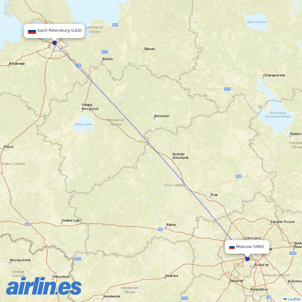 Aeroflot at VKO route map
