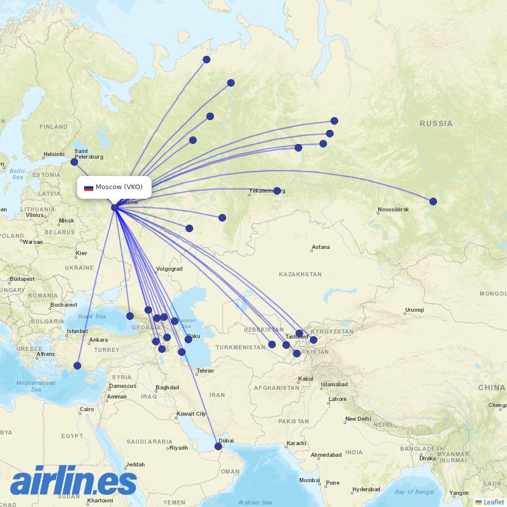 UTair from Vnukovo International Airport destination map