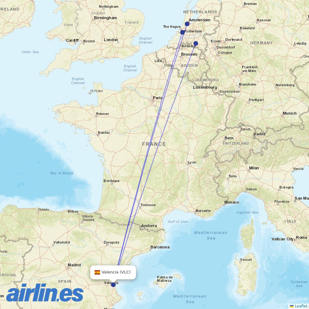 Transavia from Valencia Arport destination map