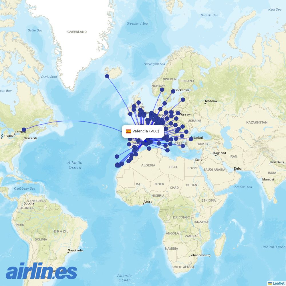 Iberia at VLC route map