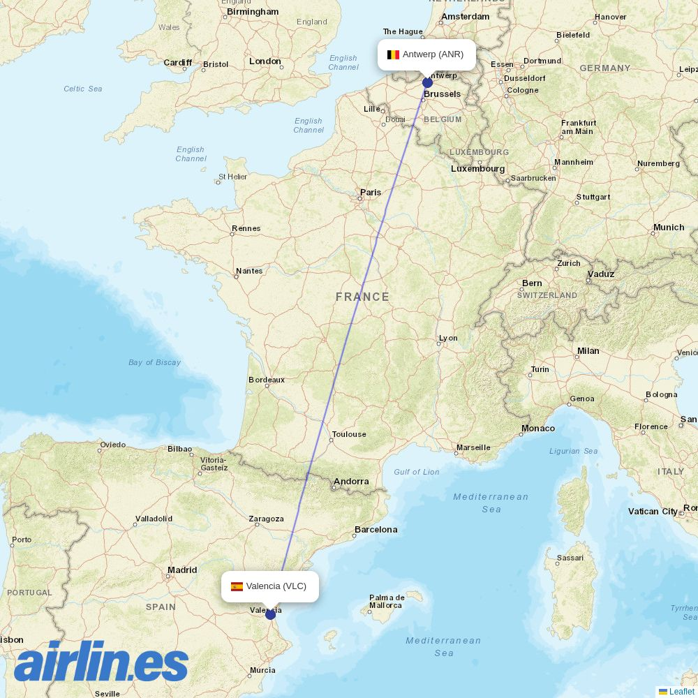 TUI fly Belgium from Valencia Arport destination map