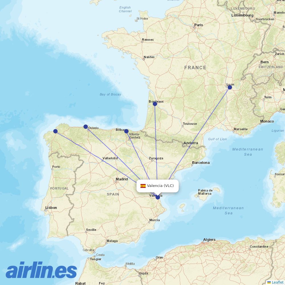 Volotea from Valencia Arport destination map