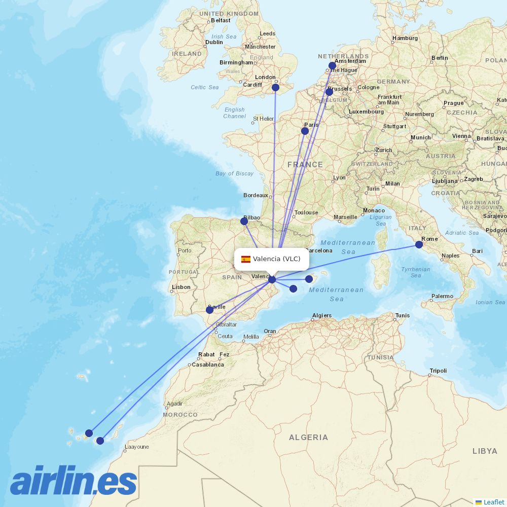 Vueling from Valencia Arport destination map
