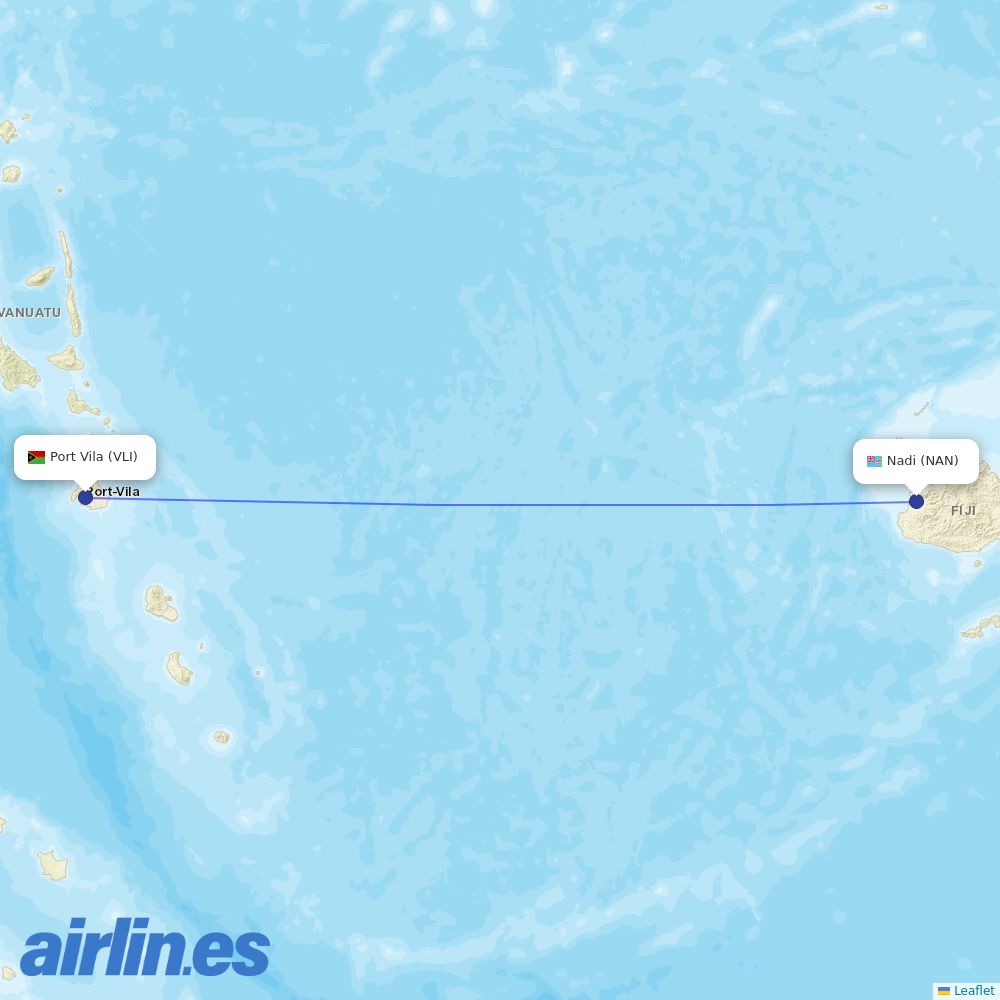 Fiji Airways from Port Vila Bauerfield destination map