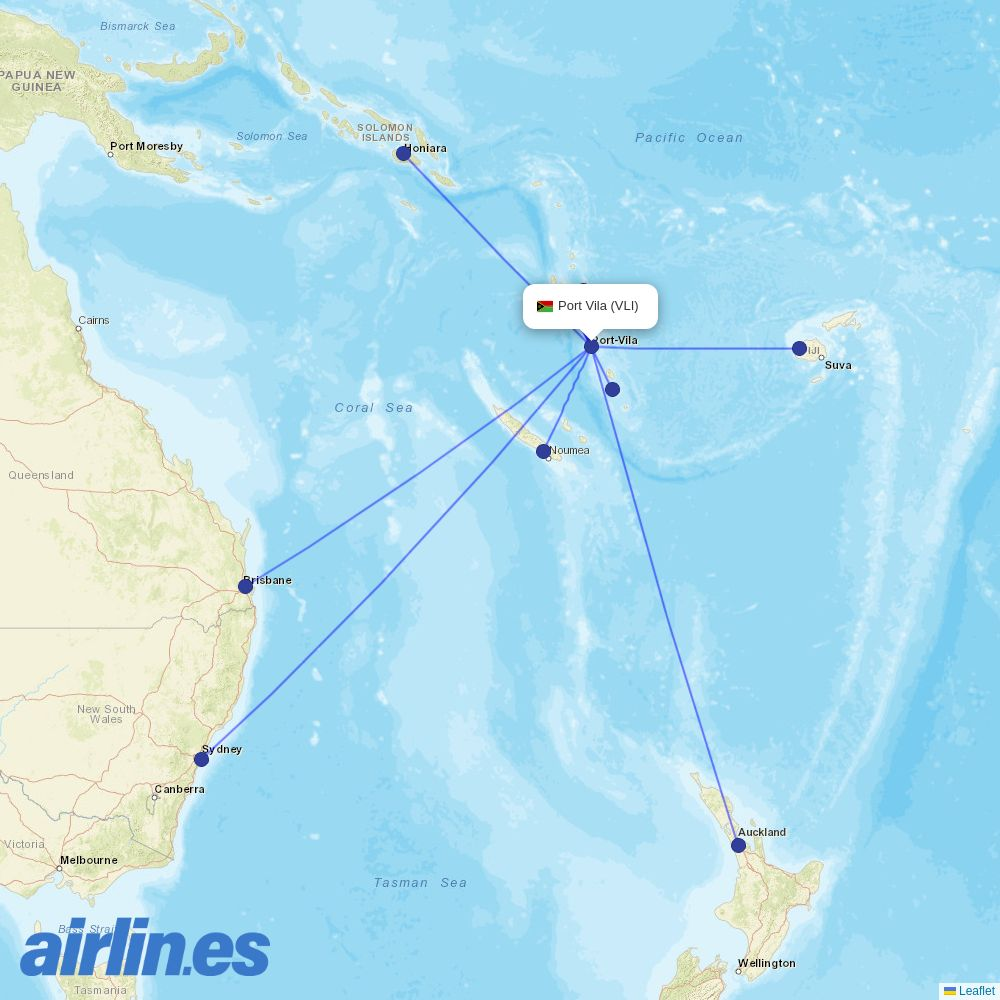Solomon Airlines at VLI route map