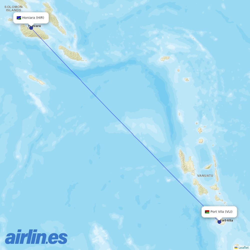 Air Niugini from Port Vila Bauerfield destination map