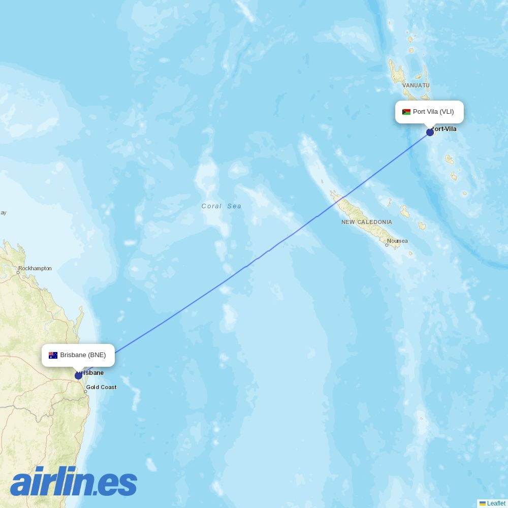 Qantas from Port Vila Bauerfield destination map