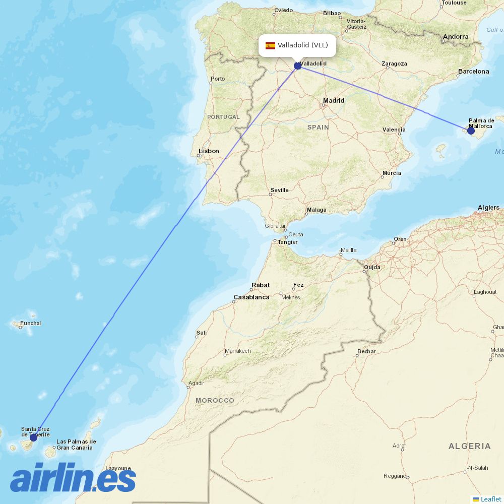 Iberia from Valladolid destination map