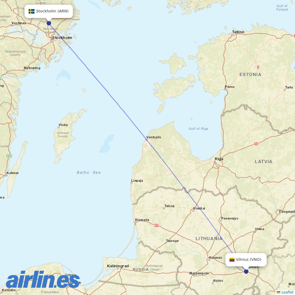 Norwegian Air Sweden from Vilnius Airport destination map