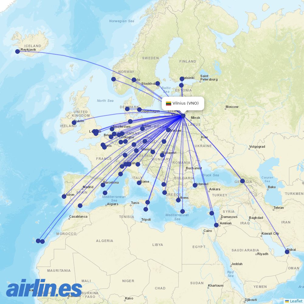 Wizz Air from Vilnius Airport destination map