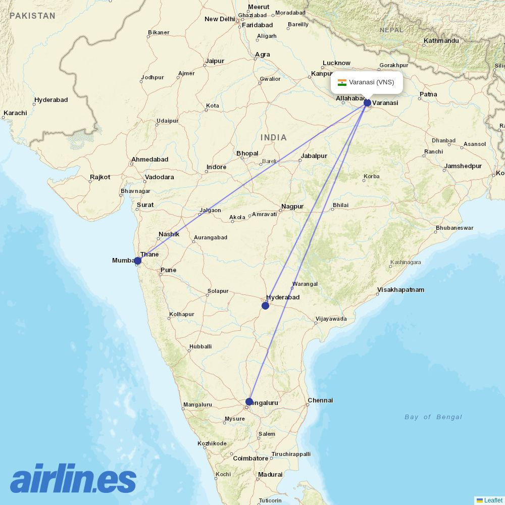 Akasa Air at VNS route map