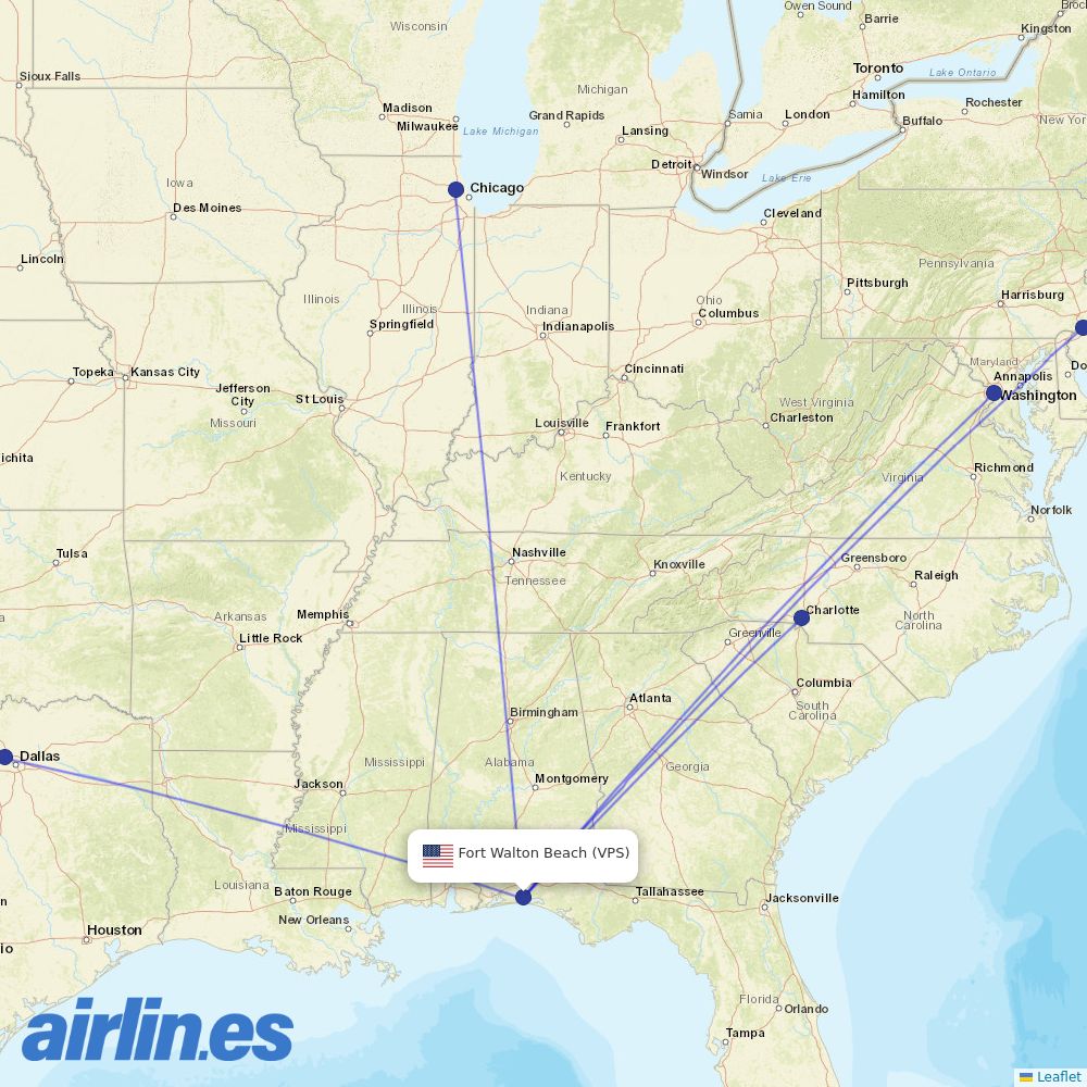 American Airlines from Eglin Afb destination map