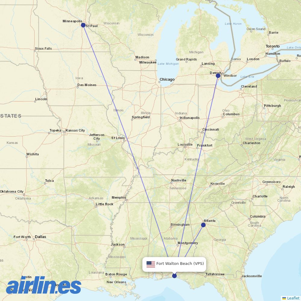 Delta Air Lines from Eglin Afb destination map