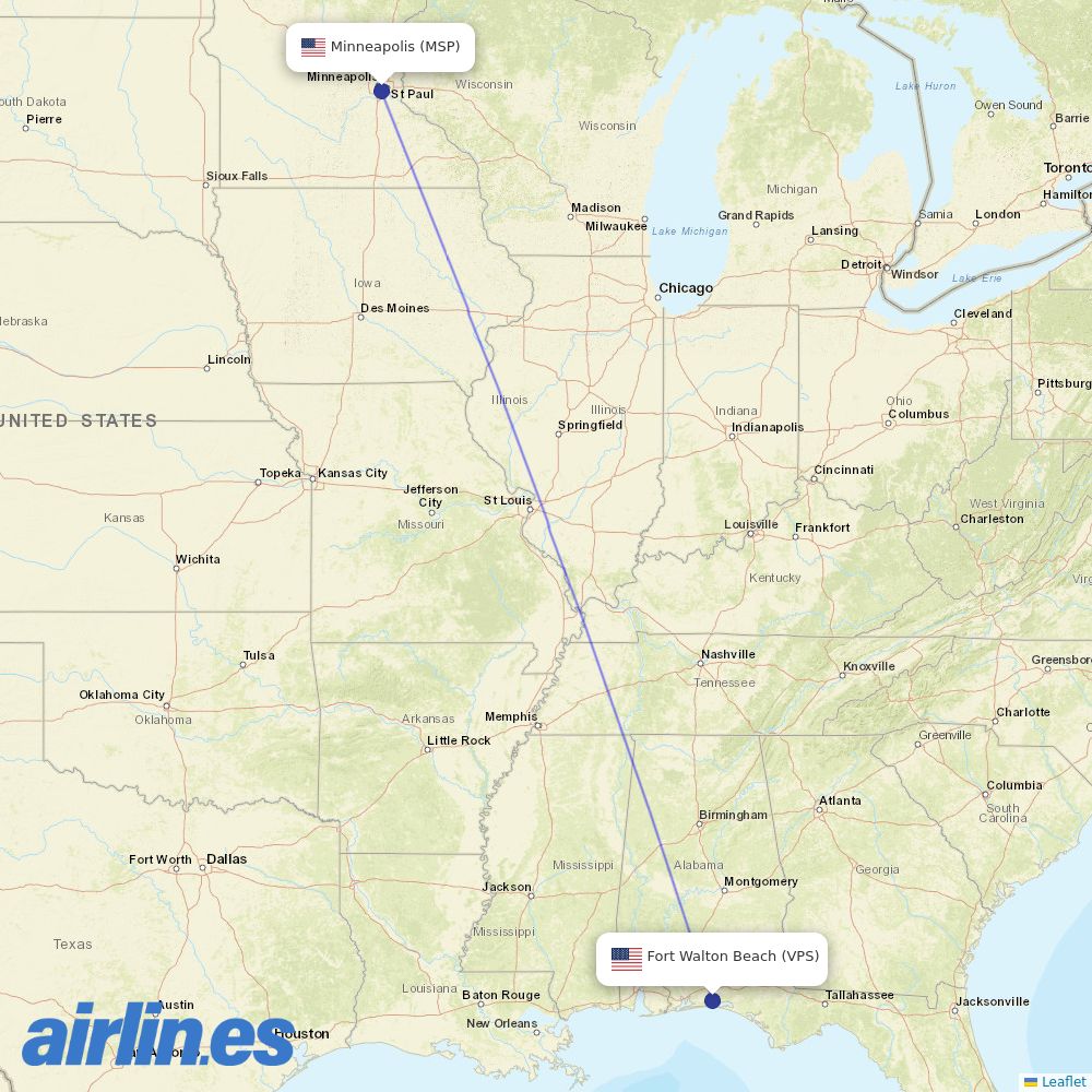 Sun Country Airlines from Eglin Afb destination map