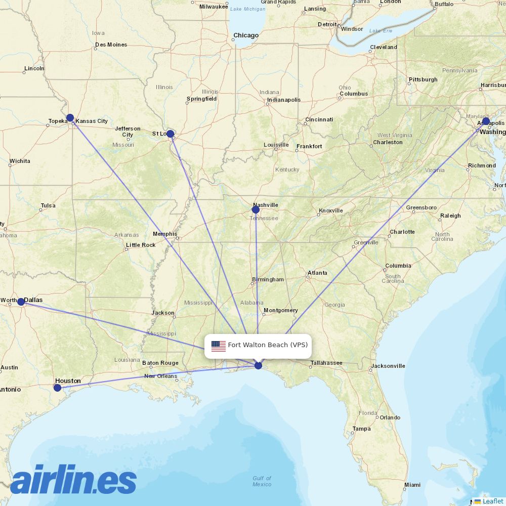 Southwest Airlines from Eglin Afb destination map