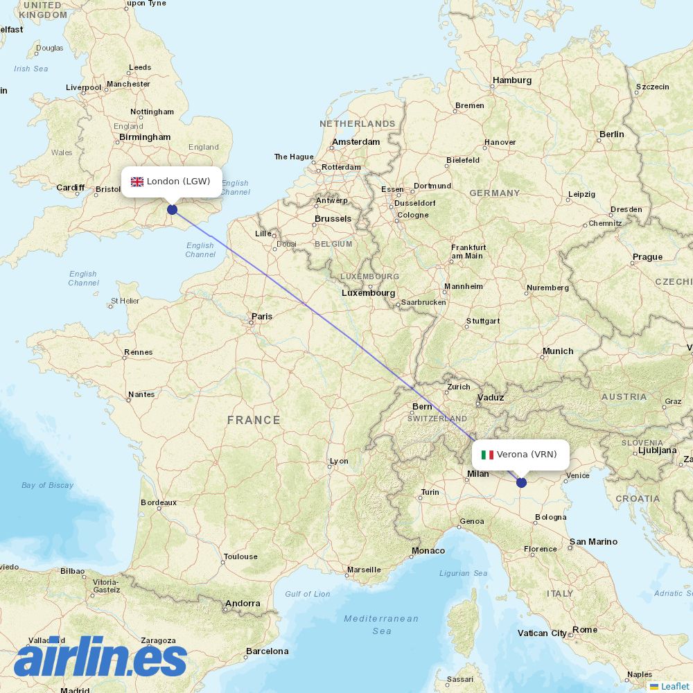 easyJet from Verona Villafranca Airport destination map