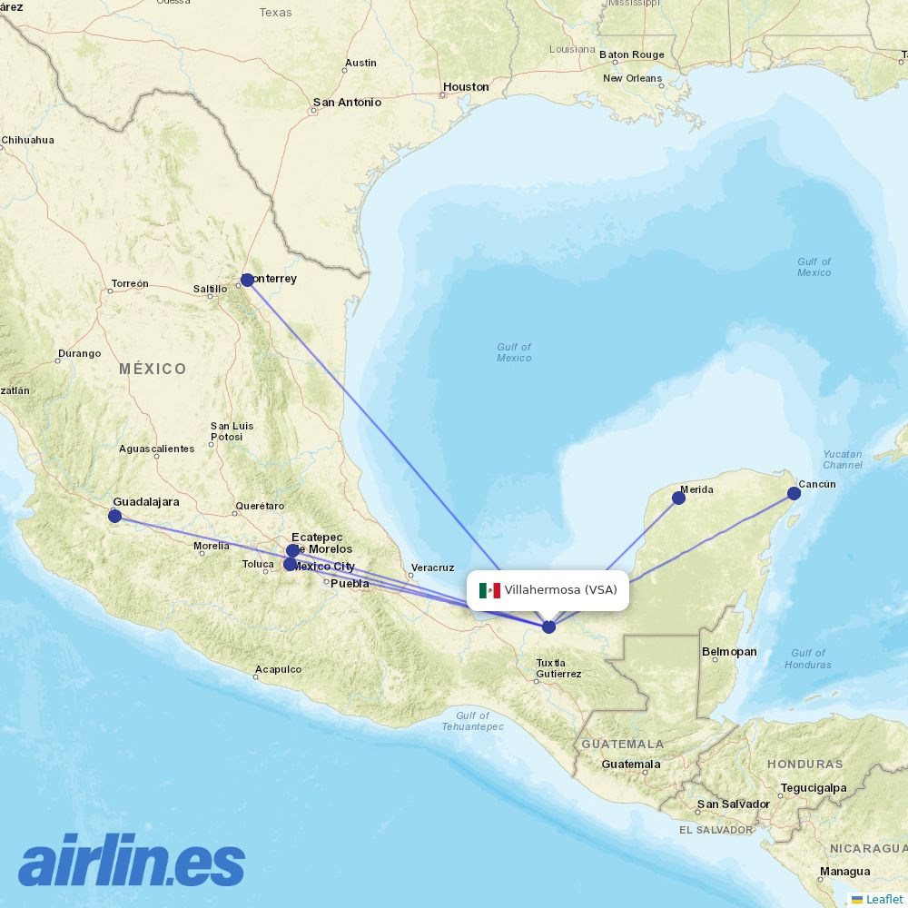 VivaAerobus from C P A Carlos Rovirosa International destination map