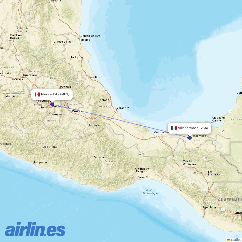 Volaris from C P A Carlos Rovirosa International destination map