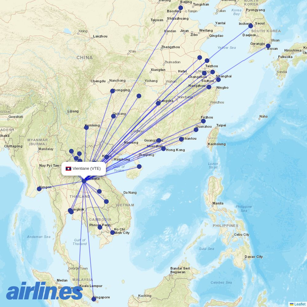 Sichuan Airlines from Wattay International destination map