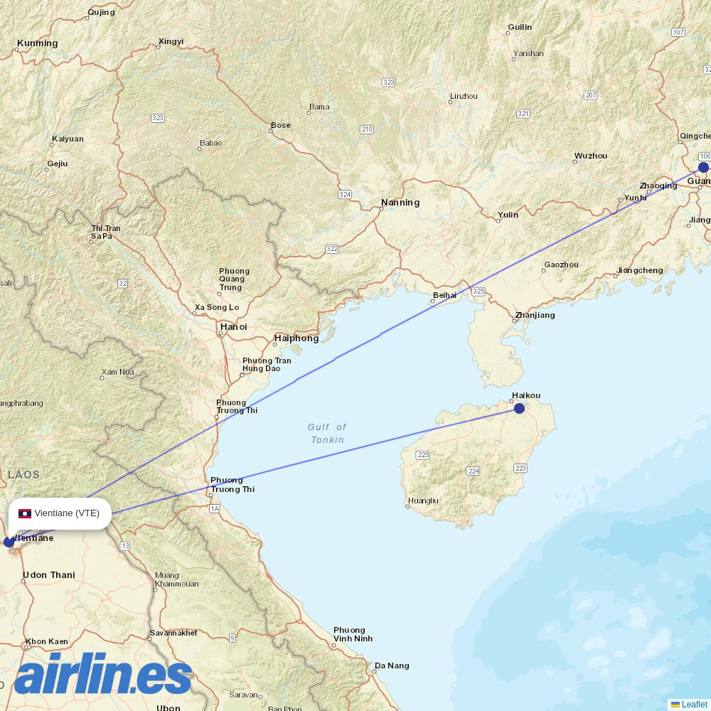 9 Air from Wattay International destination map