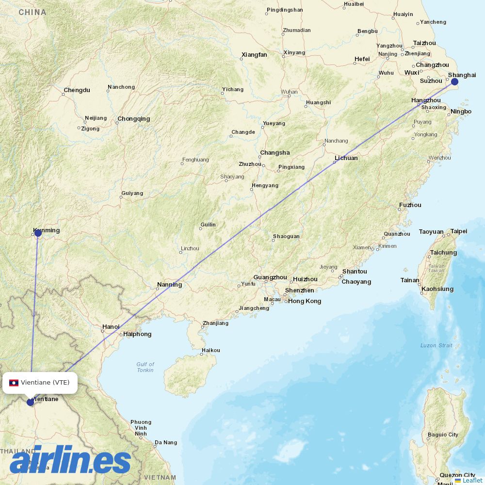 China Eastern Airlines from Wattay International destination map