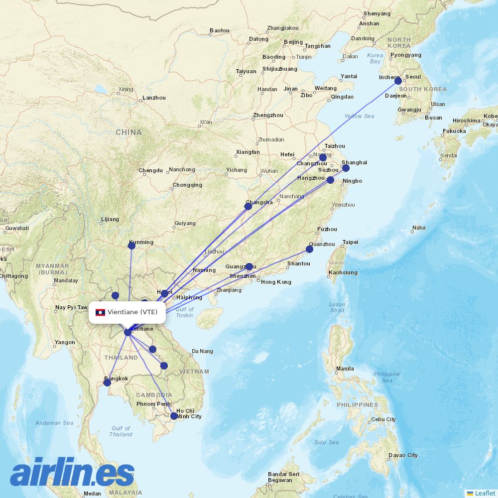 Lao Airlines from Wattay International destination map