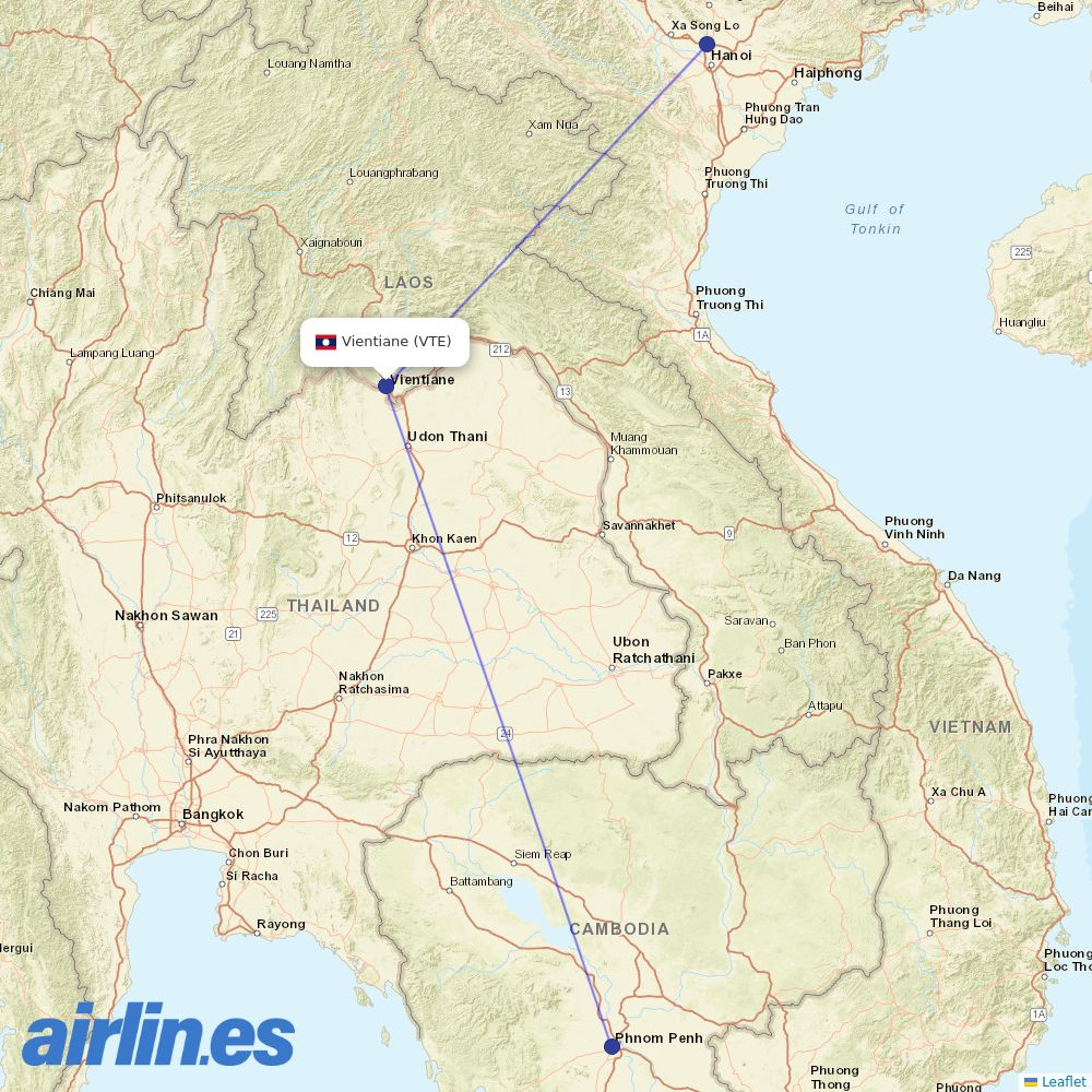 Vietnam Airlines from Wattay International destination map