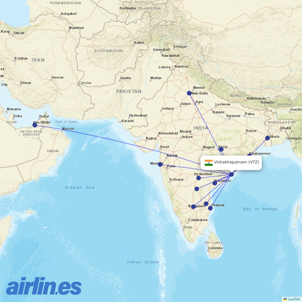 IndiGo from Vishakhapatnam destination map