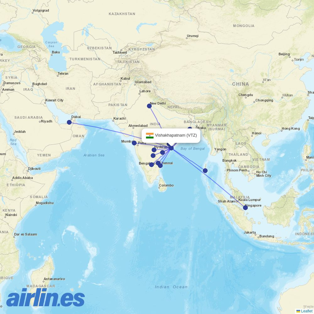 Air India Express from Vishakhapatnam destination map