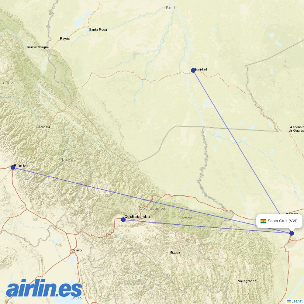 EcoJet from Santa Cruz destination map