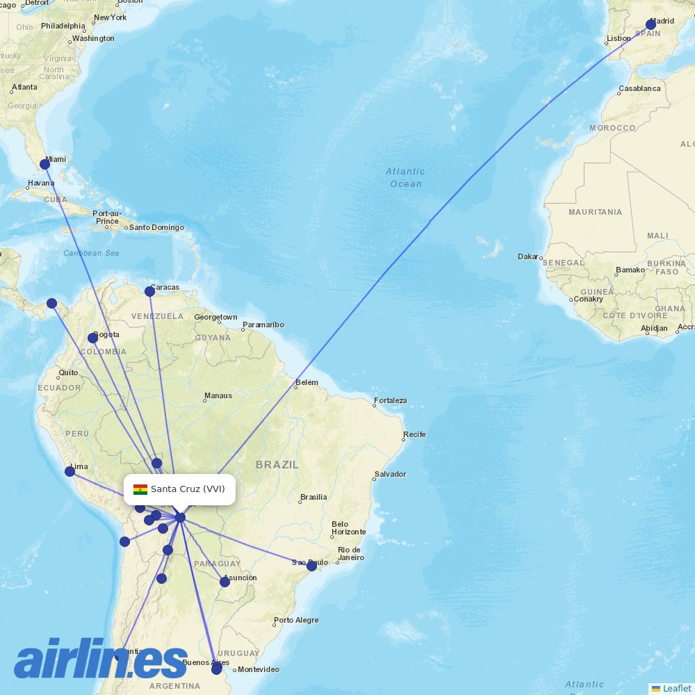 Aerolineas Argentinas from Santa Cruz destination map