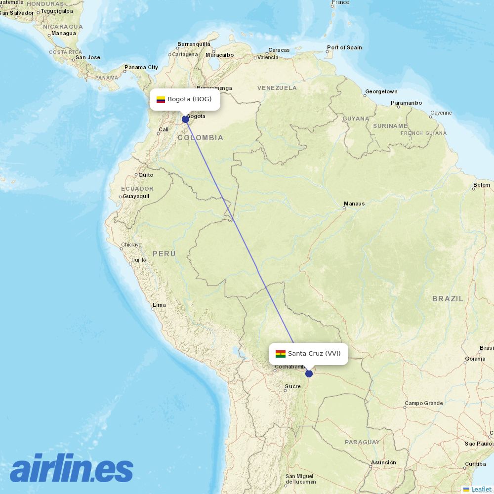 AVIANCA from Santa Cruz destination map