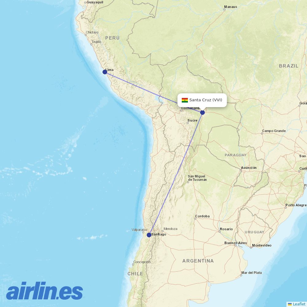 LATAM Airlines from Santa Cruz destination map
